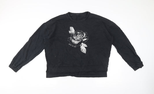 AllSaints Women Black Floral Graphic Pullover Sweatshirt Size M