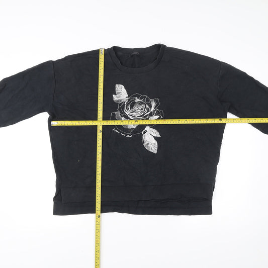 AllSaints Women Black Floral Graphic Pullover Sweatshirt Size M