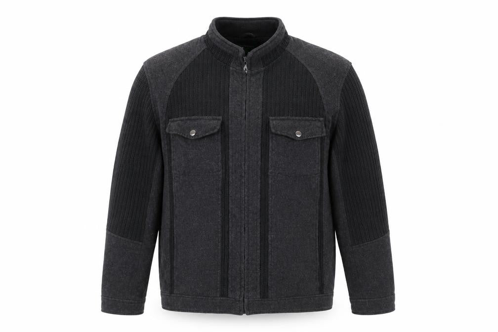 Greenwoods Mens Black Wool Blend Zip Jacket Size L Casual Workwear