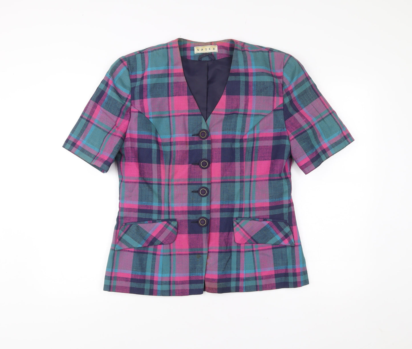SPICE Women’s Multicoloured Plaid Blazer Size 14 Short Sleeve
