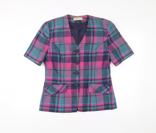 SPICE Women’s Multicoloured Plaid Blazer Size 14 Short Sleeve