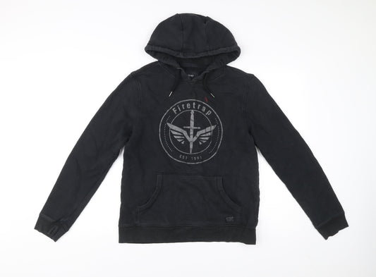 Firetrap Men's Black Pullover Hoodie Size M Logo Graphic Cotton Blend