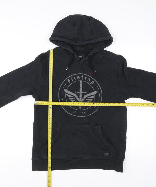 Firetrap Men's Black Pullover Hoodie Size M Logo Graphic Cotton Blend