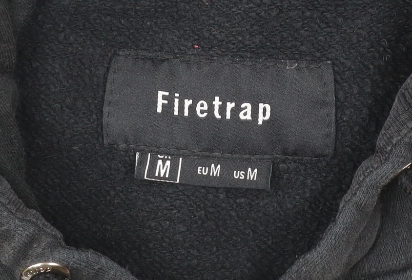 Firetrap Men's Black Pullover Hoodie Size M Logo Graphic Cotton Blend
