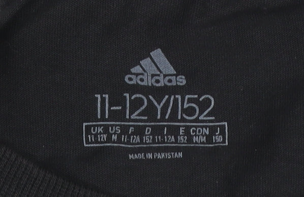 Adidas Boys Black Logo T-Shirt 11-12 Years Short Sleeve Sports Top