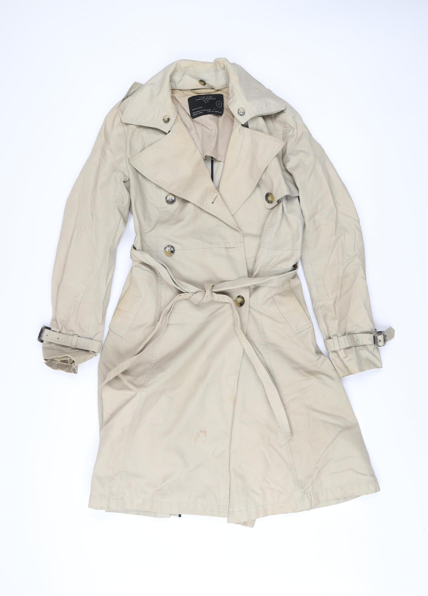 AllSaints Womens Beige Size 10 Trench Coat Cotton Belted Long
