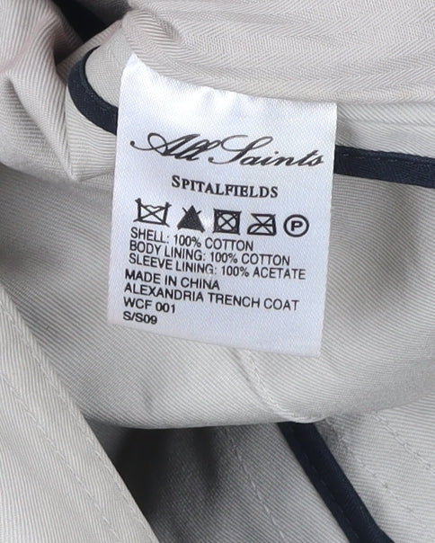 AllSaints Womens Beige Size 10 Trench Coat Cotton Belted Long