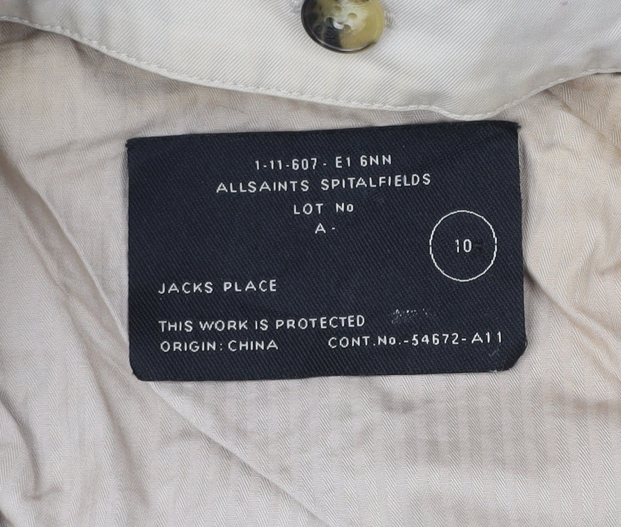 AllSaints Womens Beige Size 10 Trench Coat Cotton Belted Long