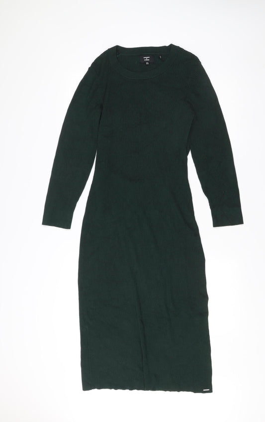 Superdry Womens Green Bodycon Midi Knit Dress Size 16 Long Sleeve