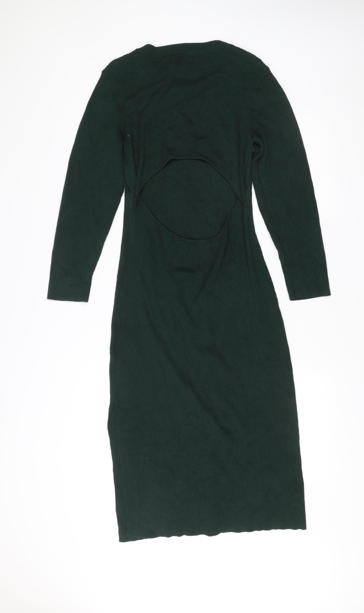 Superdry Womens Green Bodycon Midi Knit Dress Size 16 Long Sleeve