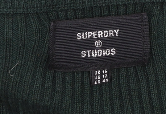 Superdry Womens Green Bodycon Midi Knit Dress Size 16 Long Sleeve
