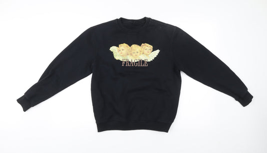 Minga London Womens Black Angel Print Fragile Sweatshirt XS UK 6