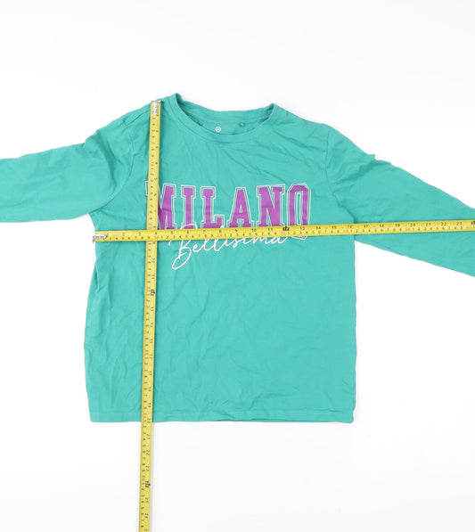 Girls Green Milano Bellissima Long Sleeve Cotton Graphic T-Shirt 12Y
