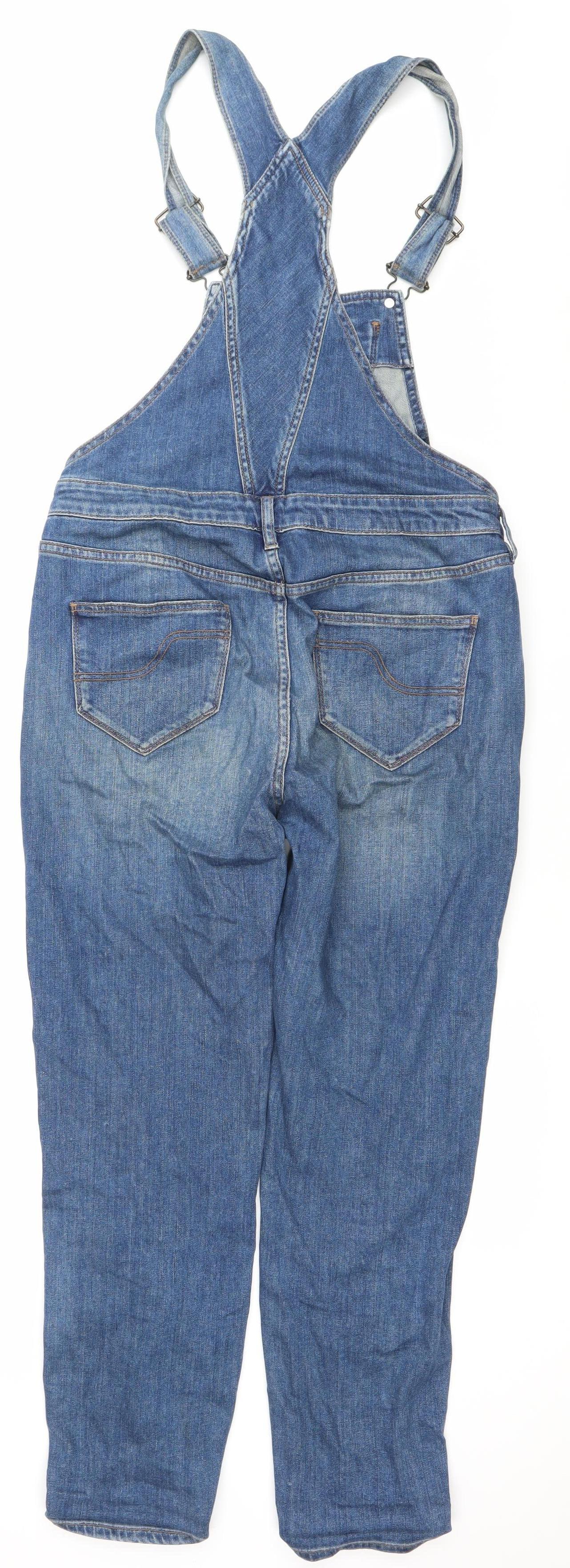 Fat Face Womens Blue Denim Dungarees Size 10 Adjustable Pockets