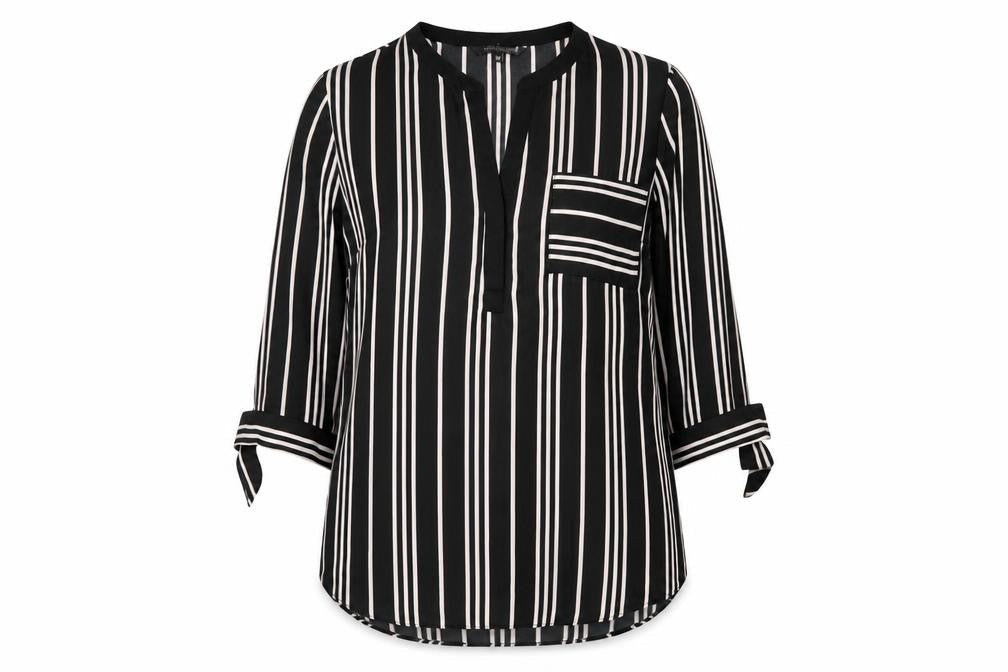 The Collection Debenhams Womens Black Striped Blouse Size 12 V-Neck 3/4 Sleeve