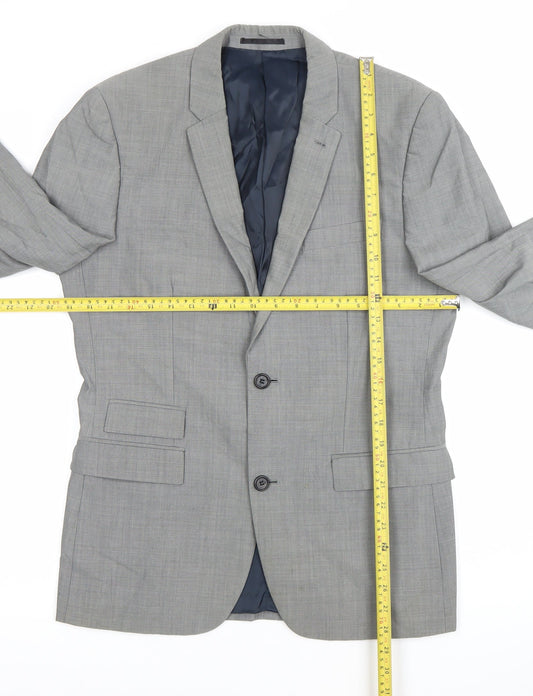 Topman Men’s Grey Slim Fit Suit Jacket 38R Wool Blend 2 Button