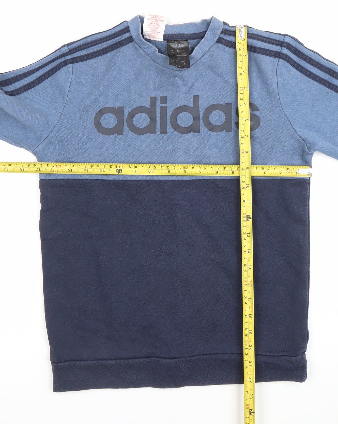 Adidas Boys Blue Pullover Sweatshirt 11-12 Years Logo Colourblock Cotton Blend
