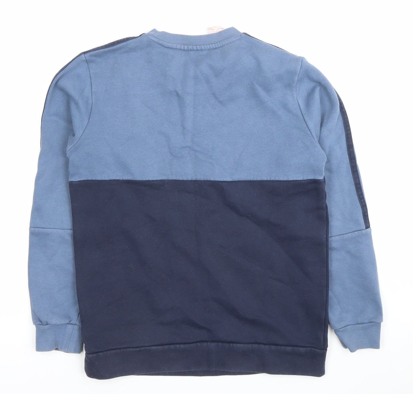 Adidas Boys Blue Pullover Sweatshirt 11-12 Years Logo Colourblock Cotton Blend