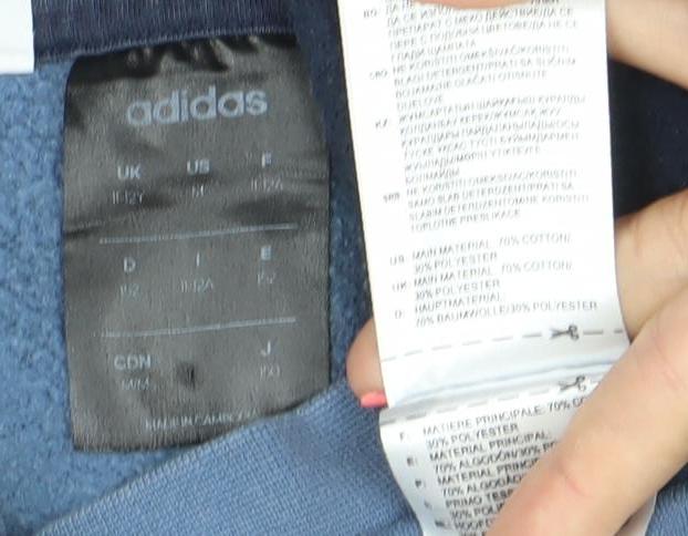 Adidas Boys Blue Pullover Sweatshirt 11-12 Years Logo Colourblock Cotton Blend