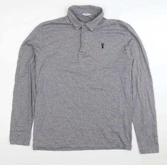 Next Men's Grey Long Sleeve Polo Shirt M Cotton Stretch