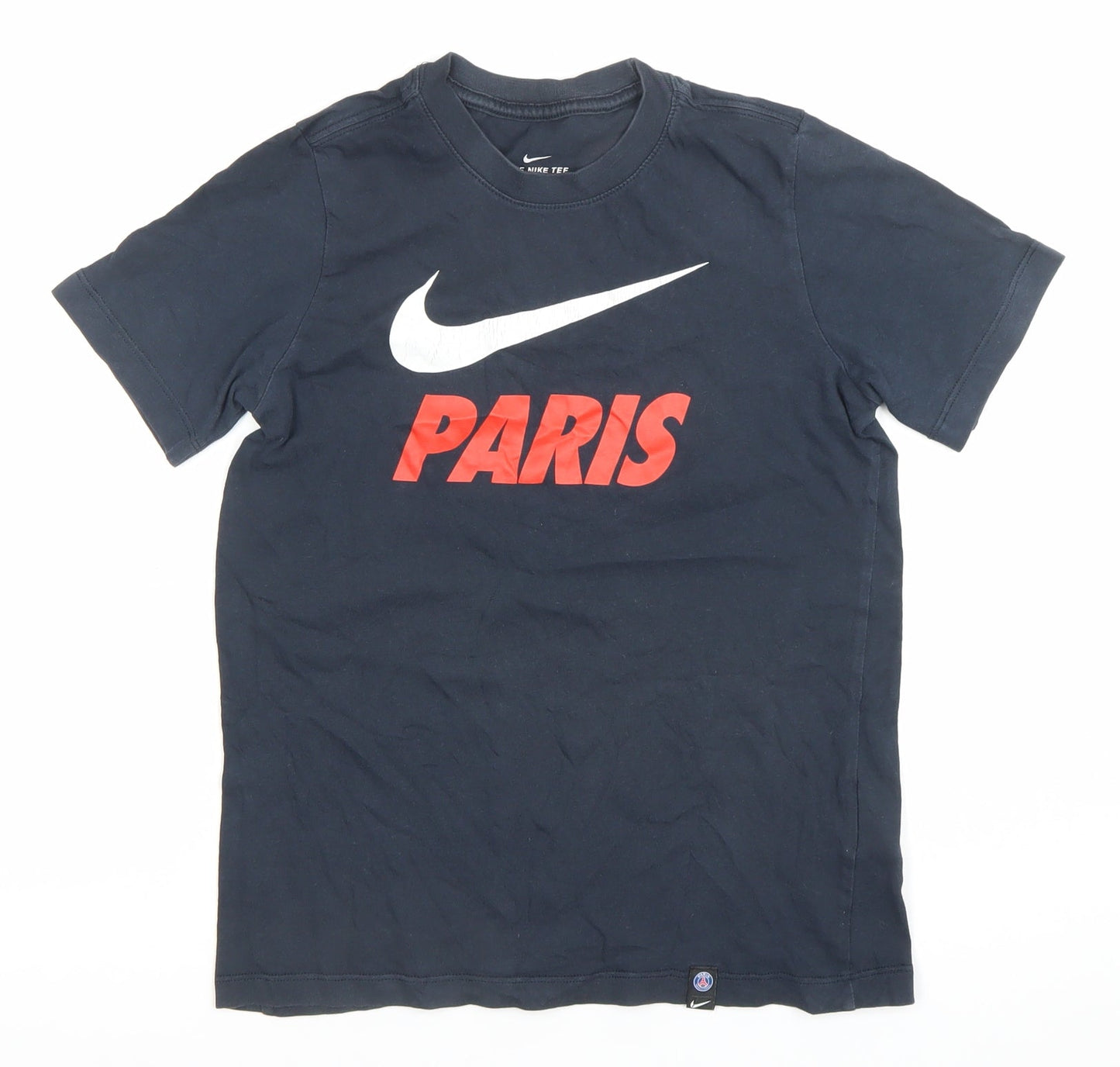 Nike Boys Black Paris Logo T-Shirt 10 Years Short Sleeve Crew Neck