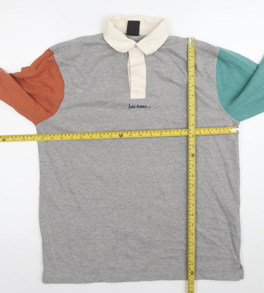Lets Trans Mens Grey Colourblock Long Sleeve Polo Shirt Size S