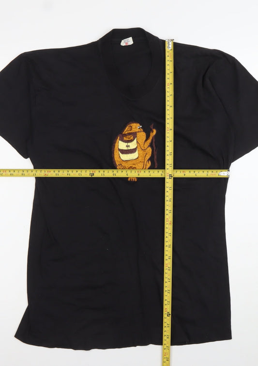 TiTex Womens Black Cotton Embroidered T-Shirt Size 12