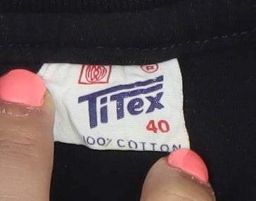 TiTex Womens Black Cotton Embroidered T-Shirt Size 12