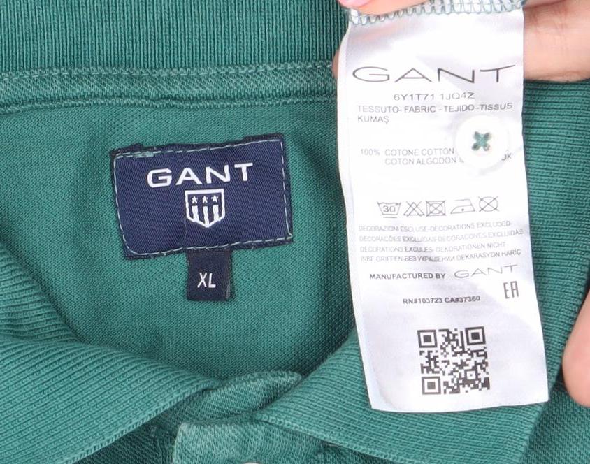 GANT Men’s Green XL Cotton Polo Shirt Short Sleeve Logo Casual