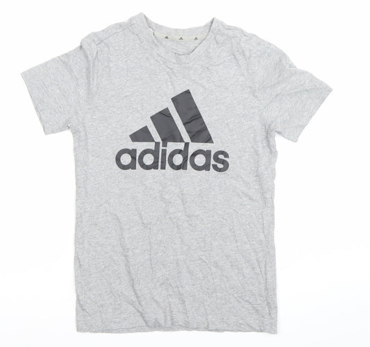 Adidas Boys Grey 11-12 Years Logo T-Shirt Short Sleeve Crew Neck