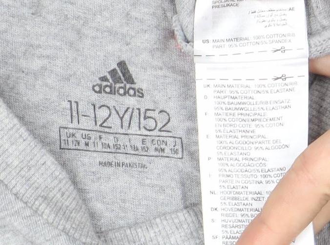 Adidas Boys Grey 11-12 Years Logo T-Shirt Short Sleeve Crew Neck