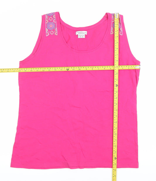 Atlas for Women Pink Cotton Tank Top Size 16-18 Sleeveless Scoop Neck