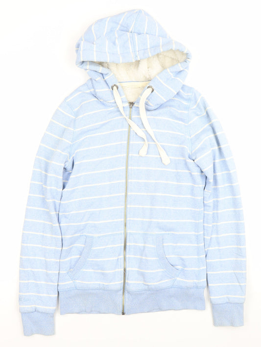 Fat Face Women's Blue Striped Full Zip Hoodie Size M Cotton Blend