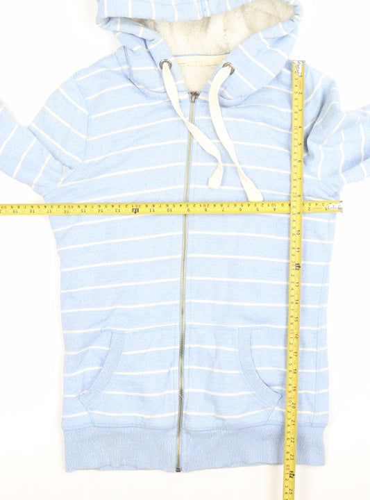 Fat Face Women's Blue Striped Full Zip Hoodie Size M Cotton Blend