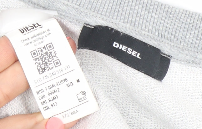 Diesel Women Grey Cotton Logo Pullover Sweatshirt Size M
