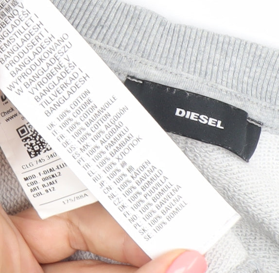 Diesel Women Grey Cotton Logo Pullover Sweatshirt Size M