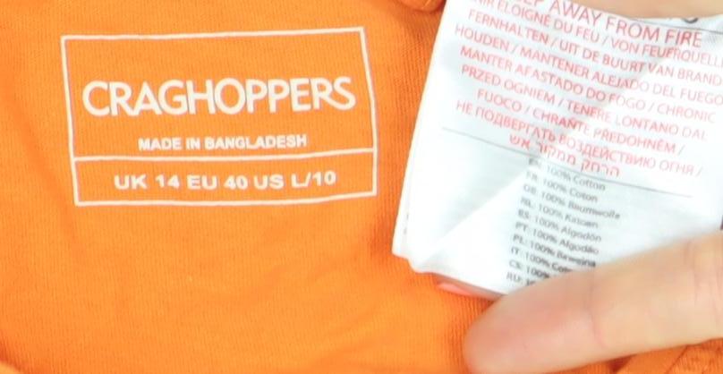 Craghoppers Womens Orange Cotton T-Shirt Size 14 Short Sleeve