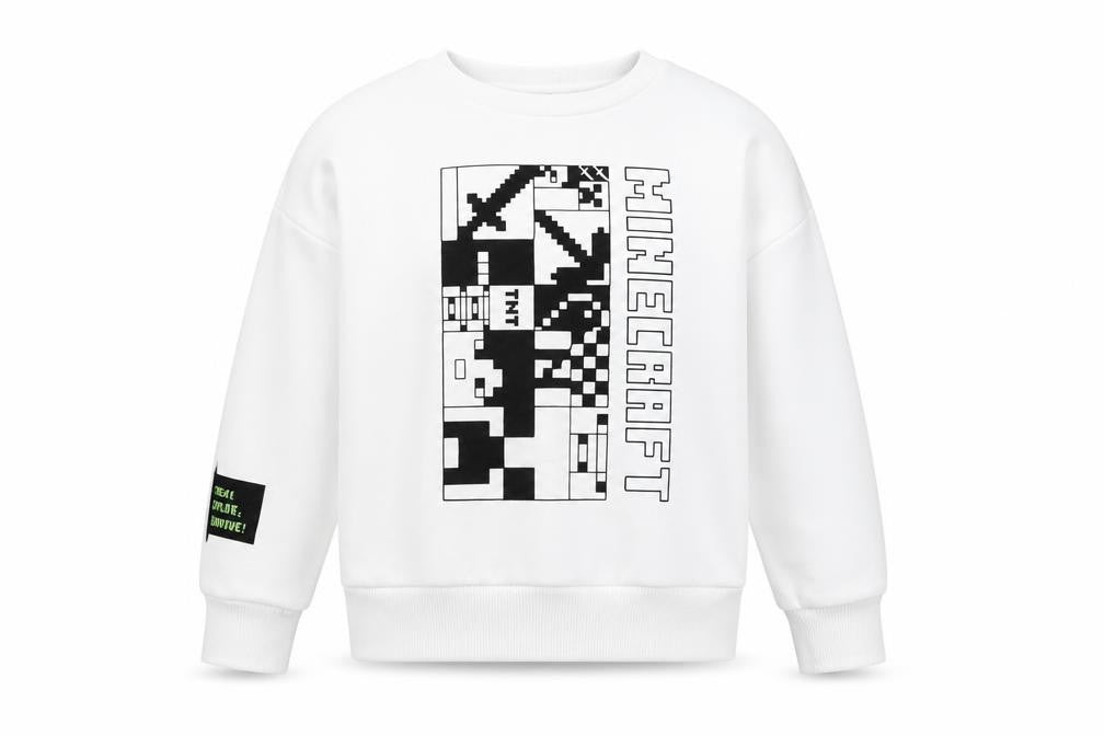 Minecraft Boys White Sweatshirt 8-9Y Pullover Graphic Print Crew Neck