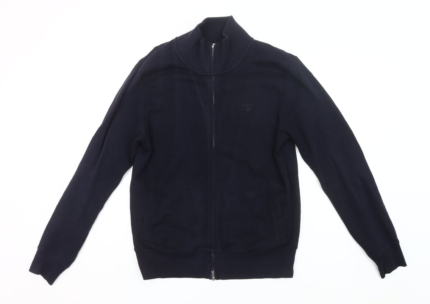 Gant Mens Blue Full Zip High Neck Cotton Jumper Size M