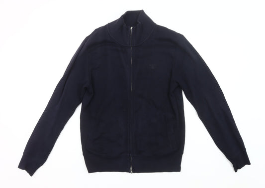 Gant Mens Blue Full Zip High Neck Cotton Jumper Size M
