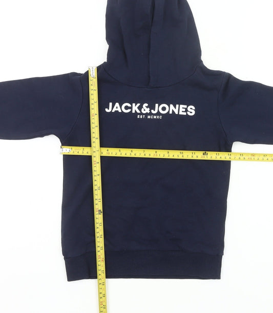 Jack & Jones Boys Blue Pullover Hoodie Age 8 Years Logo Print Cotton Blend