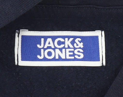 Jack & Jones Boys Blue Pullover Hoodie Age 8 Years Logo Print Cotton Blend