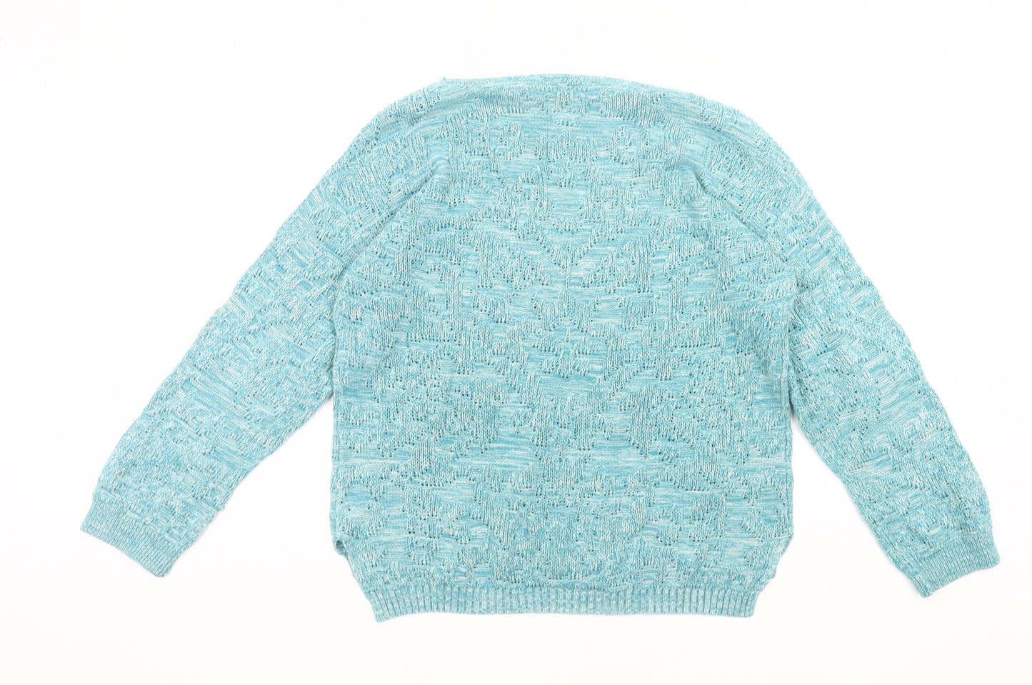 FatFace Womens Blue Size 12 Open-Knit Cotton Jumper Pullover