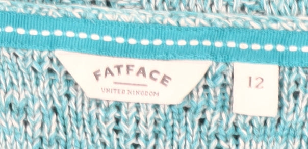 FatFace Womens Blue Size 12 Open-Knit Cotton Jumper Pullover