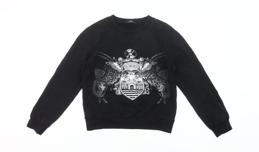 PDV Women’s Black Pullover Sweatshirt Small Graphic Print Crew Neck
