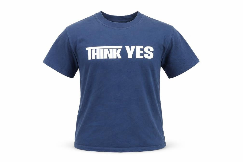 Front view of Zara girls’ blue think yes graphic t-shirt age 8-9 years cotton