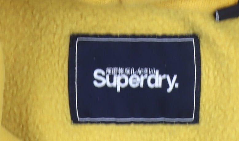 Superdry Womens Yellow Hoodie UK 16 Pullover Logo Print Casual