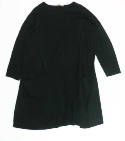 Seasalt Women’s Black Shift Dress UK 18 3/4 Sleeve Cotton Wool