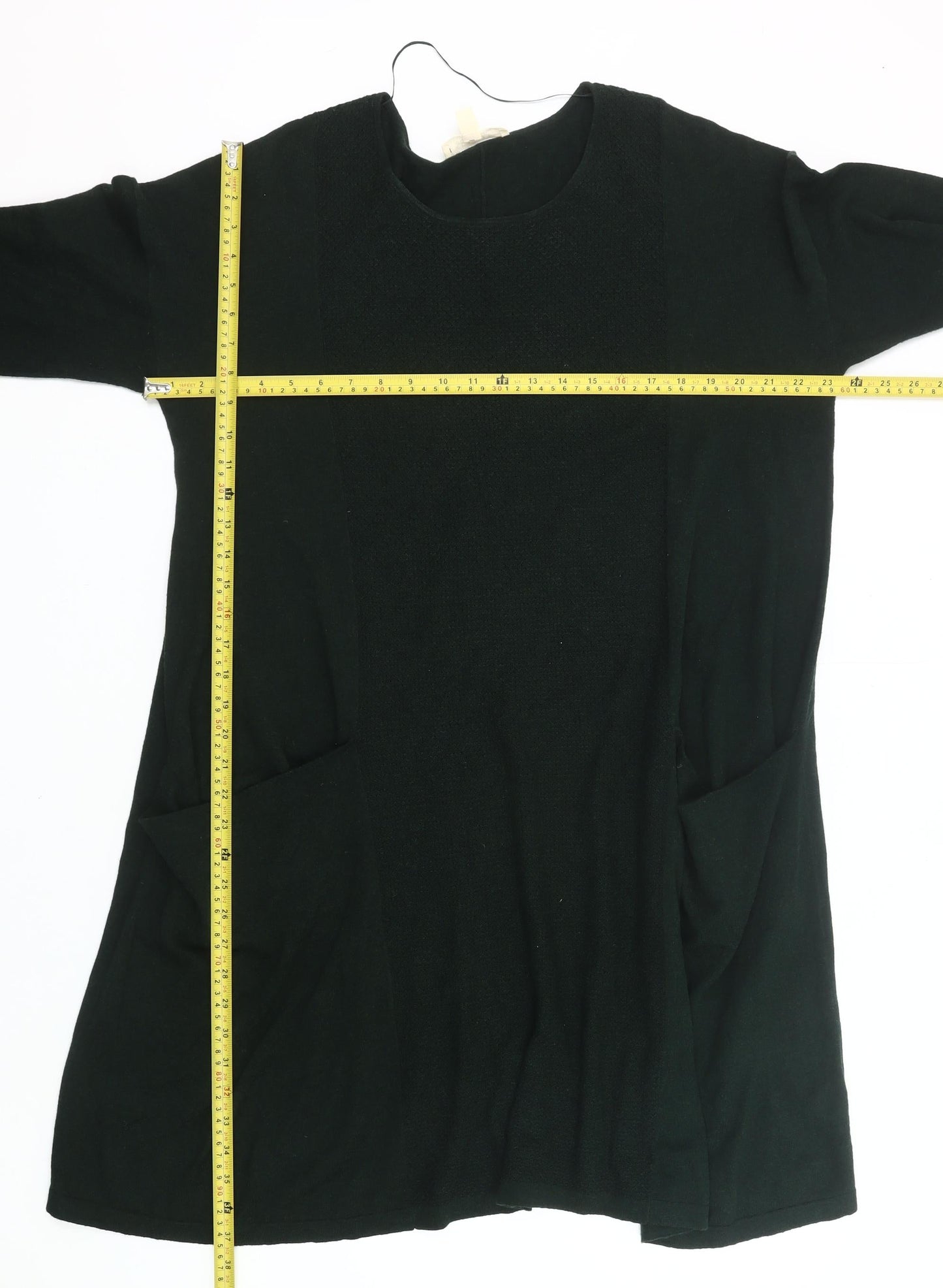 Seasalt Women’s Black Shift Dress UK 18 3/4 Sleeve Cotton Wool