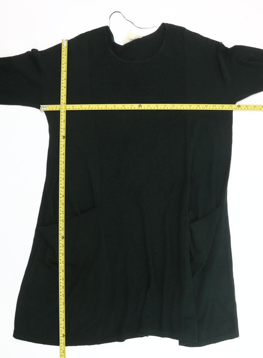 Seasalt Women’s Black Shift Dress UK 18 3/4 Sleeve Cotton Wool
